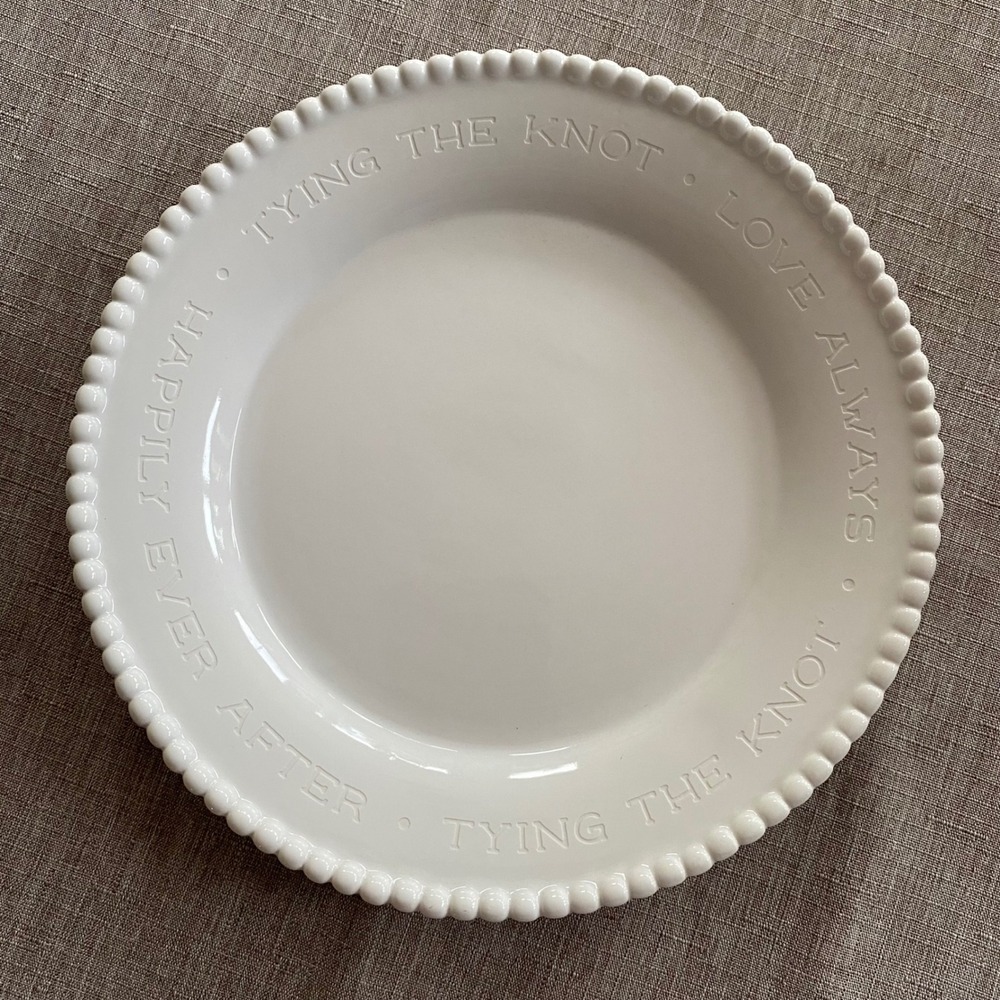 Mud Pie Tying The Knot Happily Ever After Beaded Cake Plate White 8 in Round